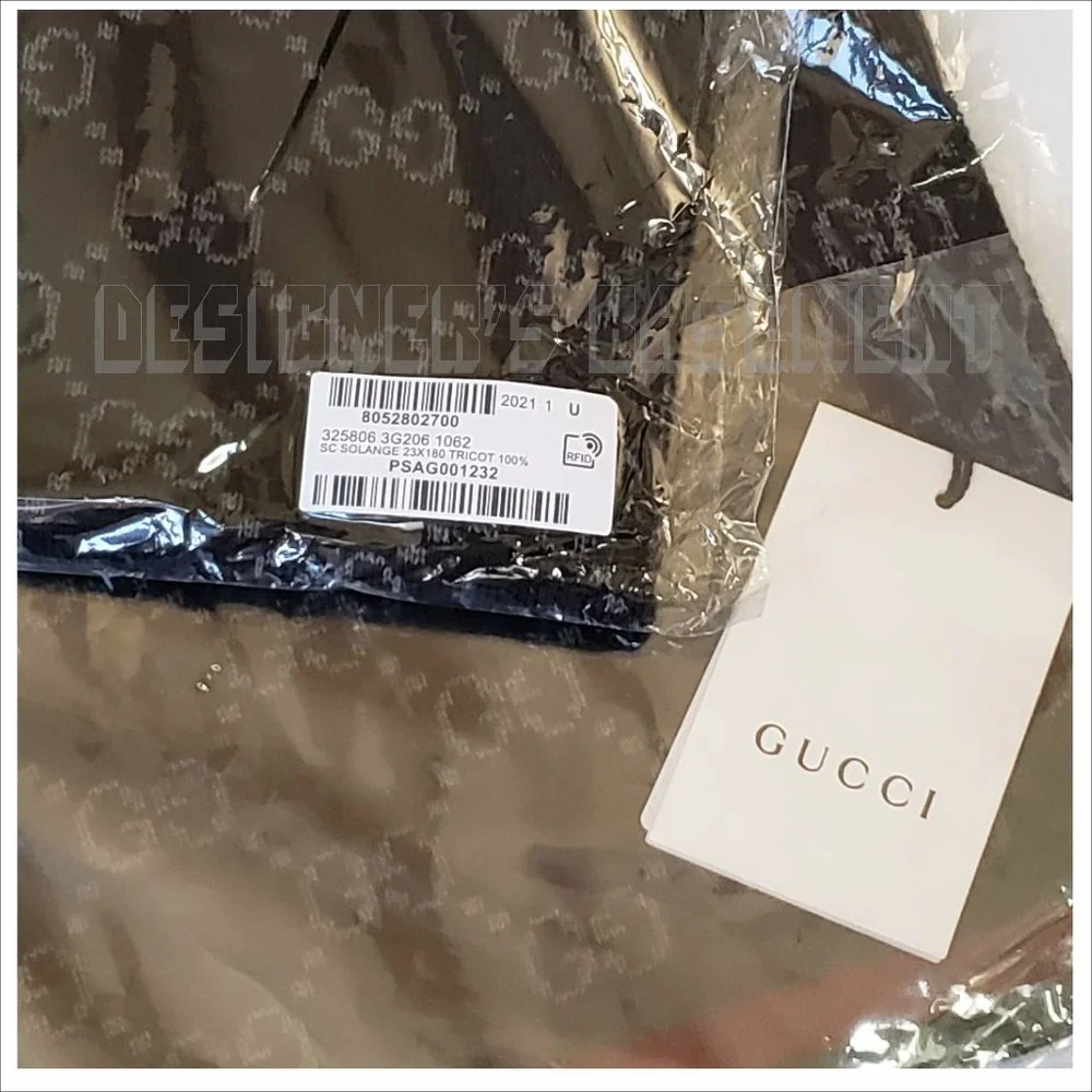 GUCCI black /gray SOLANGE Original GG red & green WEB wool reversible long scarf